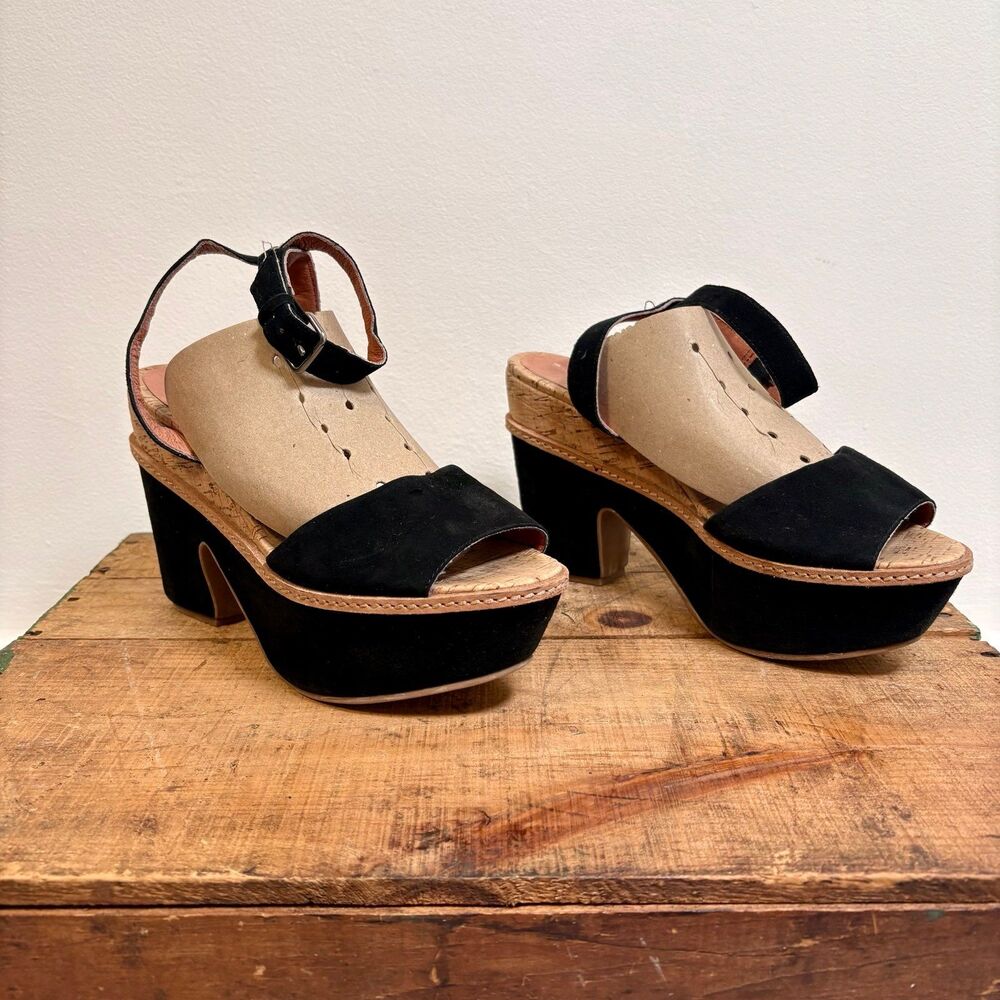 Anthropologie Leifnotes Black Suede Platform Sandals Sz 9